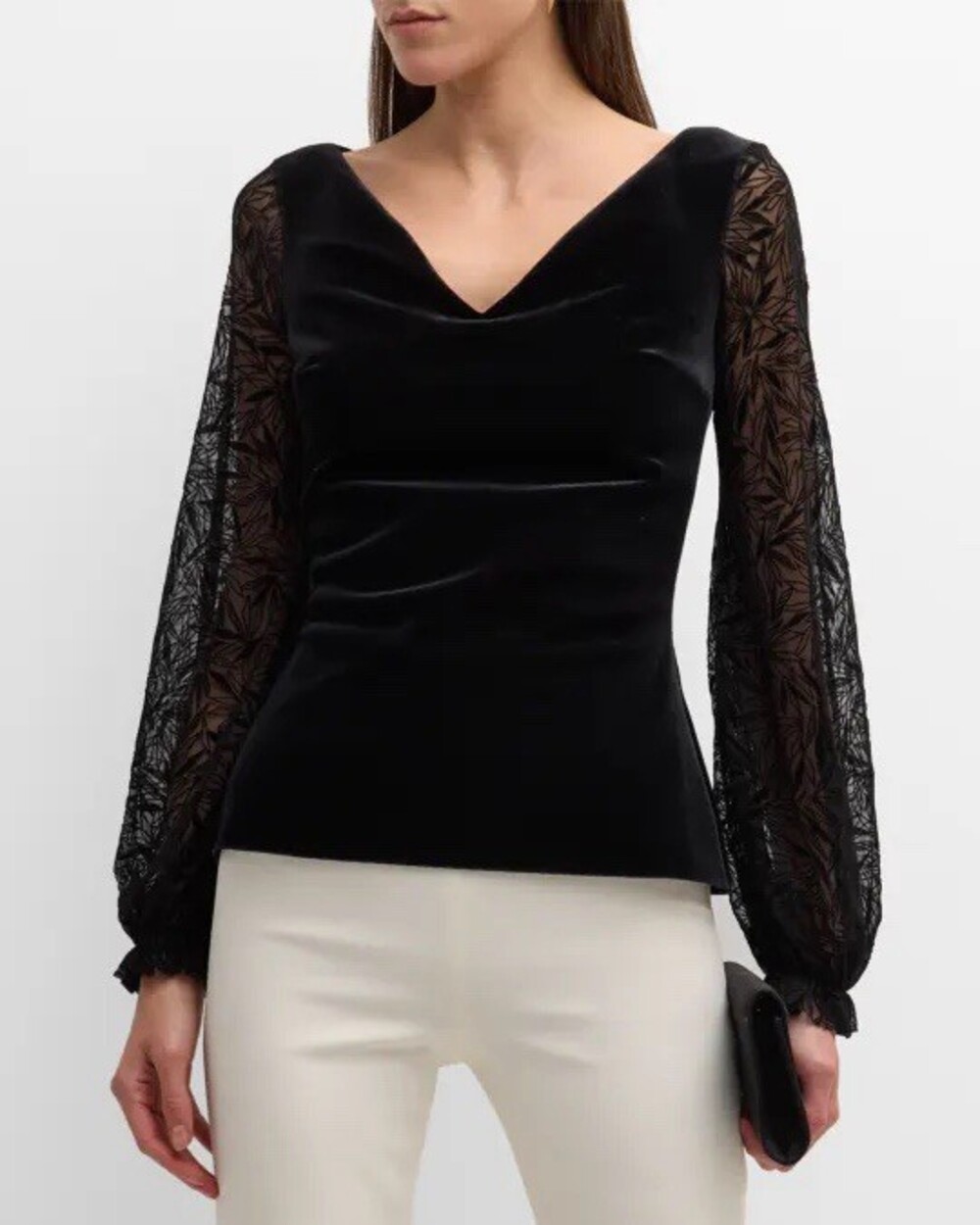 Chiara Boni Top La Petite Robe Black Blouse Velvet Lace Sheer Sleeve Italy